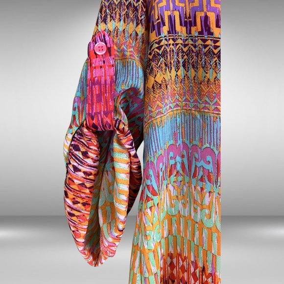 AB Studio Bright Pink Multi Colored Sheer Top with Camisole, 3/4 Roll-up Sleeves - Picture 3 of 5